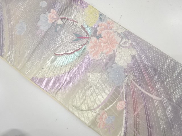 JAPANESE KIMONO / ANTIQUE PLATINUM FOIL DOUBLE-WEAVE FUKURO OBI / WOVE